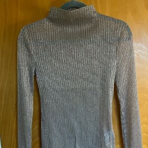 J Crew Sheer Metallic Mock-neck Top